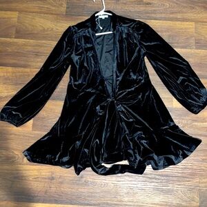 Black Velvet Polyester/ Spandex Kimono Open Front With Rope Style Tie Size L